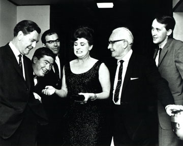 Coronation Street crew,L-R: Harry Kershaw, Pat Conlon, Norman Frisby, Pat Phoenix,Arthur Leslie, and Clive